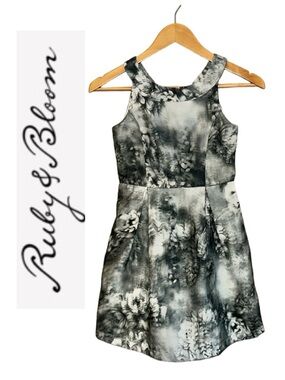 RUBY & BLOOM Gray Floral Sleeveless Dress Party Wedding Formal Black Rose Girl 8